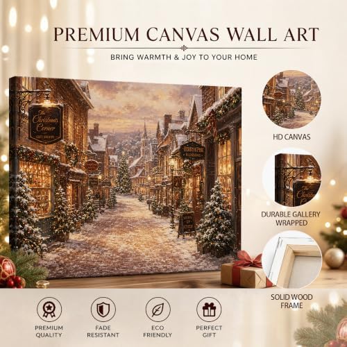 Vintage Christmas Canvas Wall Art, Rustic Winter Town Canvas Prints, alternate view 5