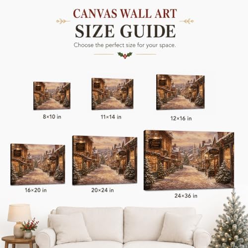 Vintage Christmas Canvas Wall Art, Rustic Winter Town Canvas Prints, alternate view 6