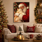 Vintage Christmas Canvas Wall Art, Santa and Cat Canvas Prints, alternate view 2