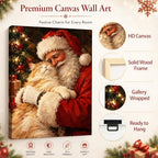 Vintage Christmas Canvas Wall Art, Santa and Cat Canvas Prints, alternate view 5