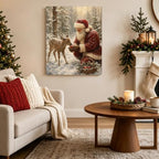 Vintage Christmas Canvas Wall Art, Santa and Reindeer Canvas Prints, alternate view 3