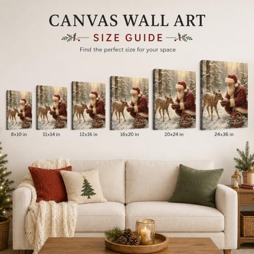 Vintage Christmas Canvas Wall Art, Santa and Reindeer Canvas Prints, alternate view 6