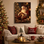 Vintage Christmas Canvas Wall Art, Santa Claus Reading Canvas Prints, alternate view 2