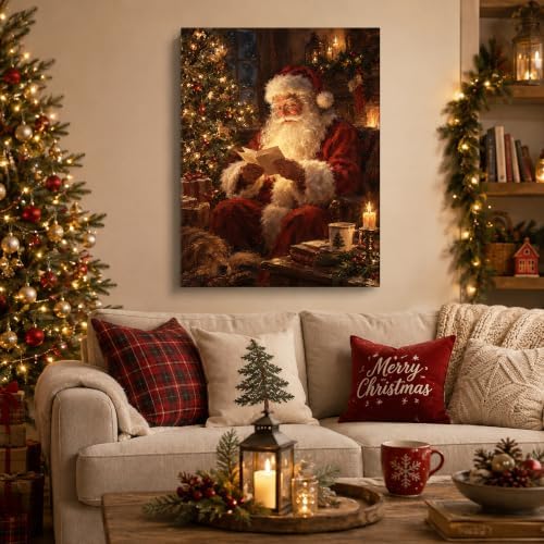 Vintage Christmas Canvas Wall Art, Santa Claus Reading Canvas Prints, alternate view 2
