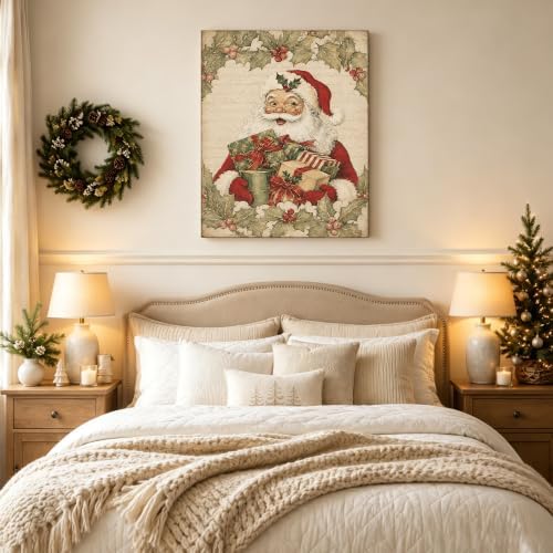 Vintage Christmas Canvas Wall Art, Santa Holding Gift Boxes Canvas Prints, alternate view 3
