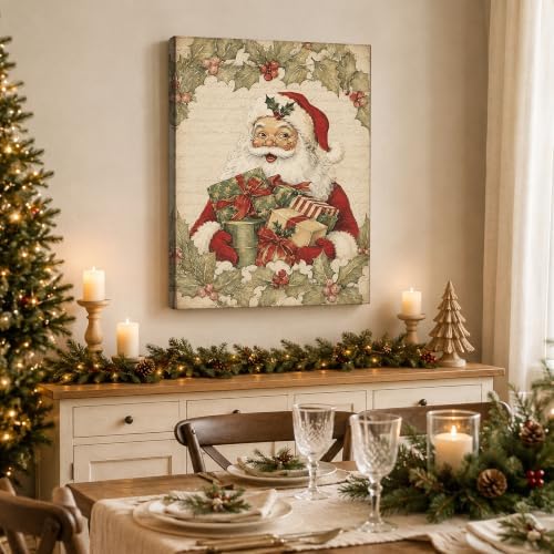 Vintage Christmas Canvas Wall Art, Santa Holding Gift Boxes Canvas Prints, alternate view 4