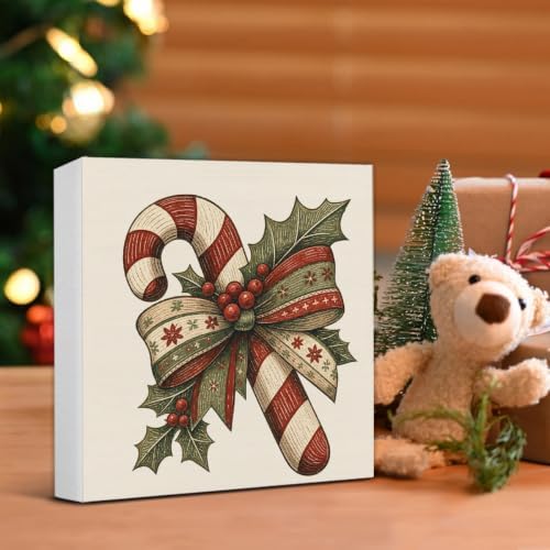 Vintage Christmas Decorations, Candy Cane Wooden Sign Home Decor, alternate view 5
