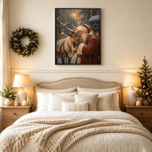 Vintage Christmas Framed Wall Art, Santa and Reindeer Canvas Pictures, alternate view 3