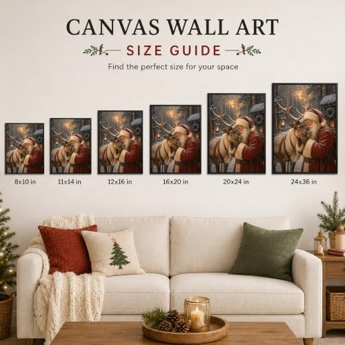 Vintage Christmas Framed Wall Art, Santa and Reindeer Canvas Pictures, alternate view 6