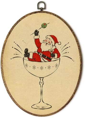 Vintage Christmas Santa Dirty Martini Bar Oval Wall Art 8.5x11.5in