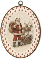 Vintage Christmas Santa Reindeer Winter Oval Wall Art 8.5x11.5in