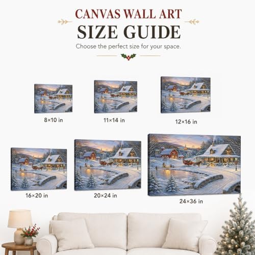 Vintage Christmas Sleigh Canvas Wall Art, Rustic Farm Scene Canvas Prints, alternate view 6