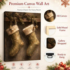 Vintage Christmas Stockings Canvas Wall Art, Rustic Christmas Canvas Prints, alternate view 5