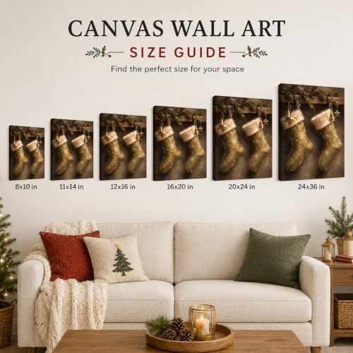 Vintage Christmas Stockings Canvas Wall Art, Rustic Christmas Canvas Prints, alternate view 6