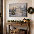 Vintage Christmas Tree Canvas Wall Art, White Barn Christmas Canvas Prints, alternate view 4