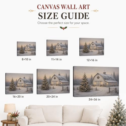 Vintage Christmas Tree Canvas Wall Art, White Barn Christmas Canvas Prints, alternate view 6