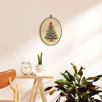 Vintage Christmas Tree Red Bow Oval Wall Art, Rustic Holiday Christmas Tree Framed Canvas Prints Wall Art, alternate view 2