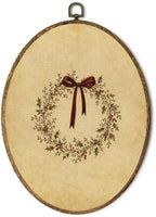 Vintage Farmhouse Red Bow Christmas Wreath Oval Wall Art 8.5x11.5in