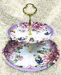 Vintage Floral Pattern 2 Tier Cake and Pastry Stand Server (Lavender) in Lavender
