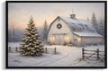 Vintage Framed Christmas Tree Wall Art, White Barn Christmas Canvas Prints