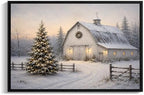 Vintage Framed Christmas Tree Wall Art, White Barn Christmas Canvas Prints