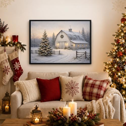 Vintage Framed Christmas Tree Wall Art, White Barn Christmas Canvas Prints, alternate view 2