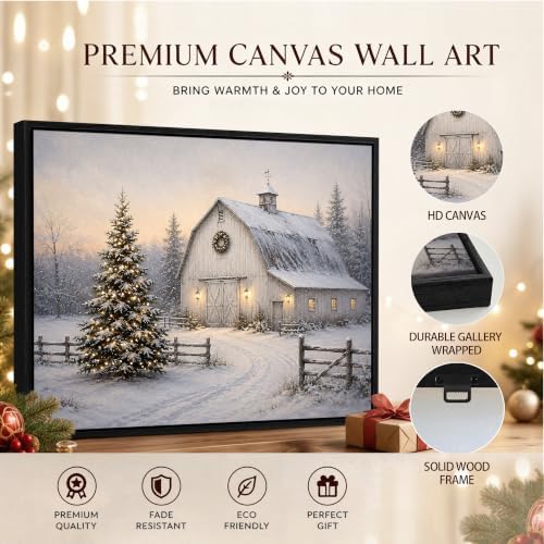 Vintage Framed Christmas Tree Wall Art, White Barn Christmas Canvas Prints, alternate view 5
