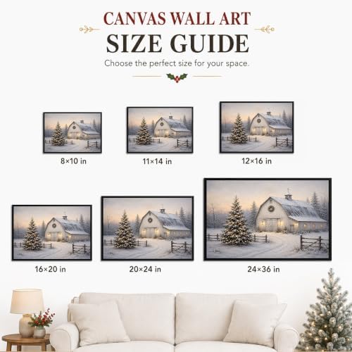 Vintage Framed Christmas Tree Wall Art, White Barn Christmas Canvas Prints, alternate view 6