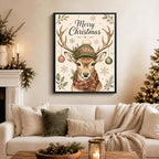 Vintage Framed Christmas Wall Art, Merry Christmas Reindeer Canvas Pictures, alternate view 2