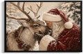 Vintage Framed Christmas Wall Art, Santa and Reindeer Canvas Pictures