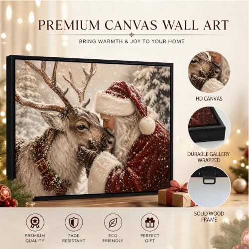 Vintage Framed Christmas Wall Art, Santa and Reindeer Canvas Pictures, alternate view 5