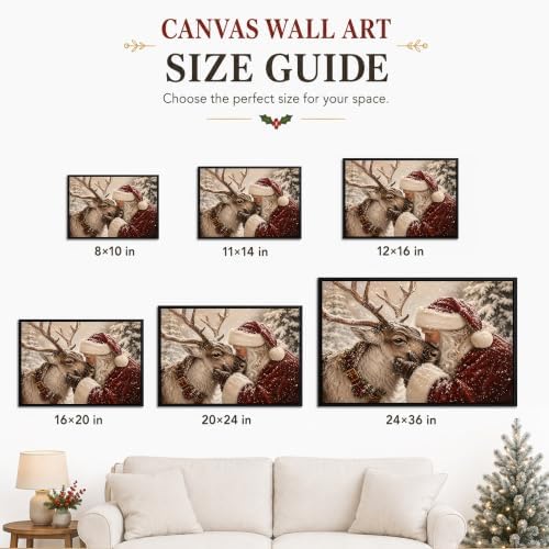 Vintage Framed Christmas Wall Art, Santa and Reindeer Canvas Pictures, alternate view 6