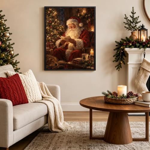 Vintage Framed Christmas Wall Art, Santa Claus Reading Canvas Pictures, alternate view 3