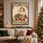 Vintage Framed Christmas Wall Art, Santa Holding Gift Boxes Canvas Pictures, alternate view 2