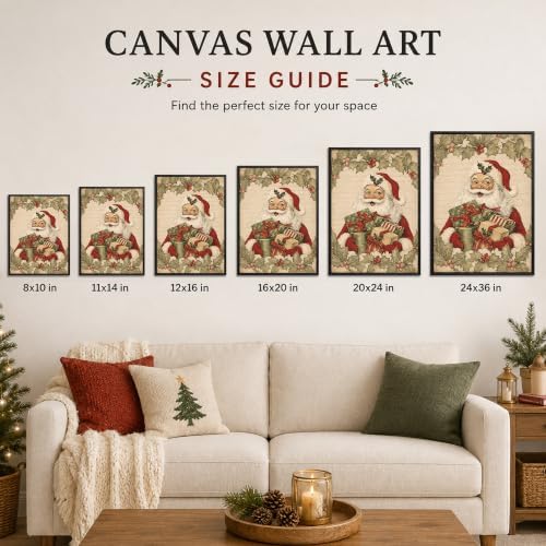 Vintage Framed Christmas Wall Art, Santa Holding Gift Boxes Canvas Pictures, alternate view 6