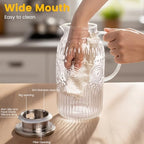 Vintage Glass Pitcher with Lid, 101oz/ 3 Liter Water Pitcher with Handle for Fridge Heat Resistant Borosilicate, alternate