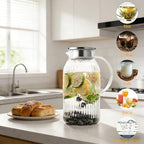 Vintage Glass Pitcher with Lid, 101oz/ 3 Liter Water Pitcher with Handle for Fridge Heat Resistant Borosilicate, alternate