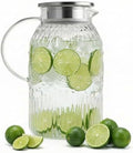 Vintage Glass Pitcher with Lid, 128oz/ 1 Gallon Water Pitcher with Handle for Fridge Heat Resistant Borosilicate