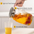 Vintage Glass Pitcher with Lid, 128oz/ 1 Gallon Water Pitcher with Handle for Fridge Heat Resistant Borosilicate, alternate