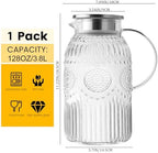 Vintage Glass Pitcher with Lid, 128oz/ 1 Gallon Water Pitcher with Handle for Fridge Heat Resistant Borosilicate, alternate