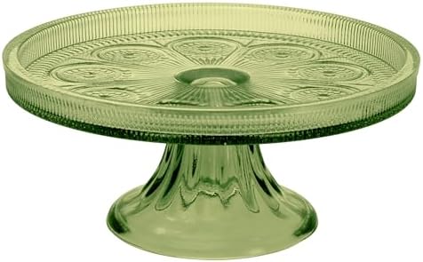 Vintage-Inspired Codi Glass Cake Stand, 8.25" x 3.5", Olive Green in Olive Green