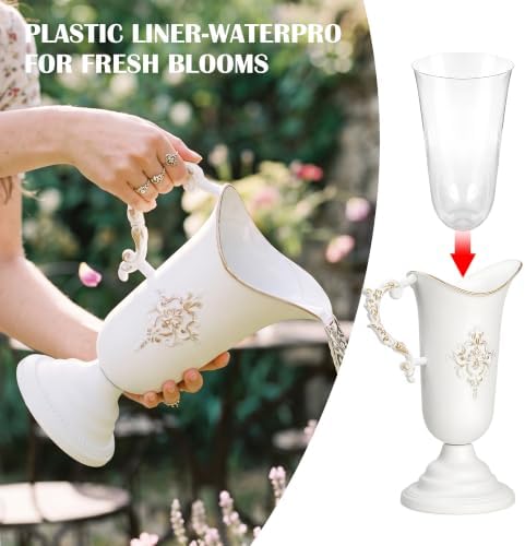 Vintage Pitcher Vases, 4Pcs Metal Flower White Vase with Handle in White, alternate view 4