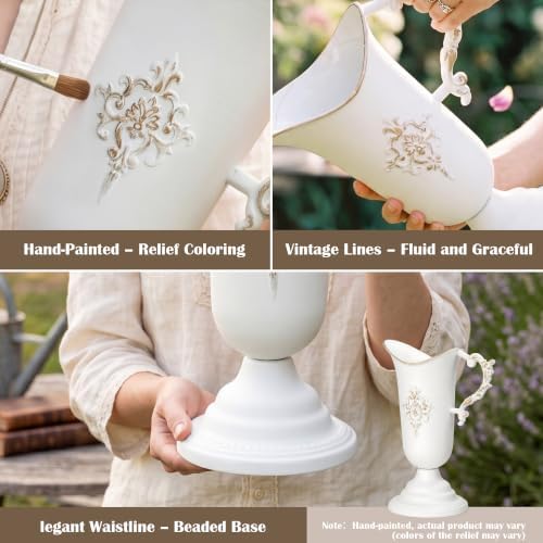 Vintage Pitcher Vases, 4Pcs Metal Flower White Vase with Handle in White, alternate view 5