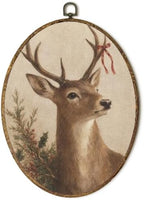 Vintage Rustic Christmas Reindeer Oval Wall Art 8.5x11.5in