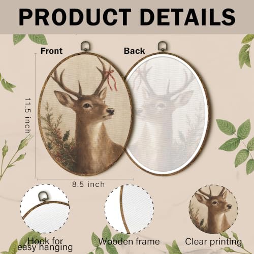 Vintage Rustic Christmas Reindeer Oval Wall Art 8.5x11.5in, alternate view 7
