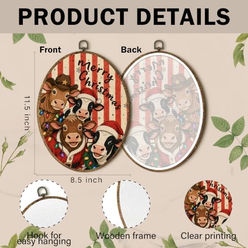 Vintage Rustic Merry Christmas Cow Farmhouse Oval Wall Art 8.5x11.5in, alternate view 7