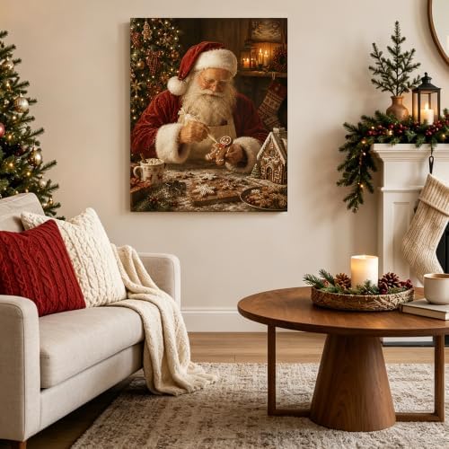 Vintage Santa Claus Christmas Canvas Wall Art, Gingerbread Canvas Prints, alternate view 3