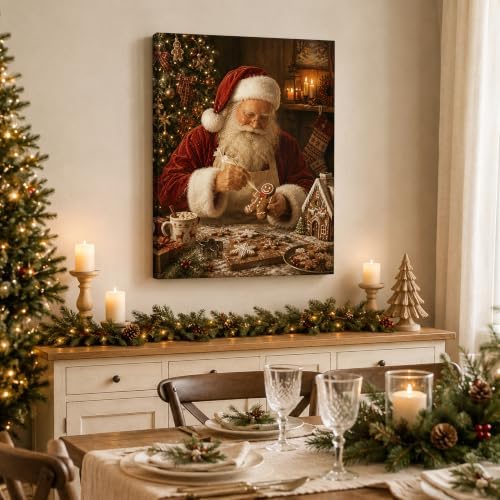 Vintage Santa Claus Christmas Canvas Wall Art, Gingerbread Canvas Prints, alternate view 4