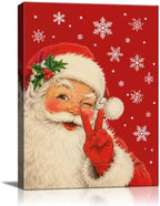 Vintage Santa Claus Christmas Wall Art, Red Snowflake Canvas Prints