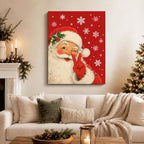 Vintage Santa Claus Christmas Wall Art, Red Snowflake Canvas Prints, alternate view 2